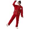 Generisch Pigiama da donna per Natale, in coral fleece, loungewear, flanella, caldo, biancheria da notte con stampa di Babbo Natale, casacca con bottoni, tasche e pantaloni a maniche lunghe, comodo, O