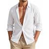 HISDERN Bianco Camicia Casual da Uomo a Maniche Lunghe in Puro Cotone 2XL