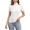 Enjoyoself Maglione Maniche Corte in Cotone Collo Alto Pullover Elegante a Maglieria-Bianco/M