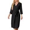 PrinStory Vestaglia da donna lunga in maglia a nido d'ape, kimono morbido, accappatoio casual, vestaglia da donna per il tempo libero, Nero , S