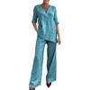 SoLu DAY8 Completo 2 Pezzi Elegante Donna Estivo Larghi Tailleur Camicia E Pantaloni Donna Taglia Forte Comoda Leggero Morbidi Casual Jogging (Sky Blue, M)