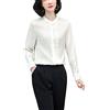 Valin S3392 - Camicia da donna in seta, a maniche lunghe, con colletto alto, in seta, bianco, 44