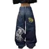 VaiKanhai Baggy Jeans da donna e uomo, Goth Street Jeans con stampa a vita alta, in denim largo, da donna, colore nero