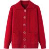Generic Maglione Cardigan Lavorato A Maglia Con Risvolto Da Donna Anziana Signore Anziane Di Mezza Età Nonna Mamma Cappotto Primaverile A Maniche Lunghe Spesso Autunno Primavera(Red,XL)