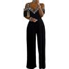 shownicer Tuta con Pantaloni Lungo Vestito Abito Cerimonia da Donna Elegante Casual Party B Nero 3XL