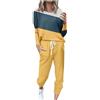 Generic Completo Donna Elegante T-Shirt Girocollo Patchwork con Blocchi di Colore e Pantaloni Lunghi Abbinati per Look Casual e Stiloso