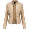 YYNUDA Giacca in pelle da donna, corta, per le mezze stagioni, in ecopelle, con chiusura lampo, per autunno（Beige S）
