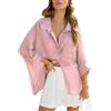Homlan Camicia da Donna a Maniche Lunghe, Elegante, con Scollo a V, Casual, in Lino, con Bottoni, con Tasche sul Petto, Colore: Rosa., L