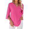 SHEKINI Camicia Donna Elegante a Manica a 3/4 Top Blusa Maglia Casual Tessuto in Chiffon Scollo a V Manicotto Split Abbigliamento Donna