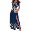 Tomwell Donna Vestito Lungo con Spacco Laterale Vestiti Tinta Unita Manica Lunga Scollo a V Profondo Maxi da Sera Banchetto Abito Cocktail Vestito Lungo