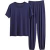 Uwdiohq Set da Donna Taglie Forti, alla, Tinta Unita, Maniche Corte, Maglietta, Top E Pantaloni della Tuta. Vestitino Erotico (Navy, XXXL) Pigiama in Cotone Rosa Pyjamas for Women Cotton Sexy