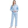 Amaxer Pigiama da Donna in Due Pezzi Set in Cotone a Maniche Lunghe, Tuta da Notte e Pantaloni del Pigiama, Set da Salotto, Fiore Blu, L
