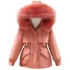 Onsoyours Piumino Invernale da Donna Caldo Giacca con Pelliccia Cappuccio Giubbotto Corto Slim Fit Maniche Lungo Giacca Parka Piumini Cappotto con Cappuccio A Rosa M