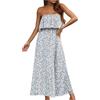 LINYOUY Abito estivo da donna, a fascia, da spiaggia, con fiori, senza maniche, senza spalline, abito da cocktail, abito lungo da donna, abito lungo, Blu, M