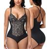 SHAPERIN Body In Pizzo Modellante Donna Corsetto Body Contenitivo Pancia Piatta con Ferretto Intimo Snellente Schiena Bassa Nero 1# S