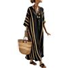 Udbeksid Abito Lungo Donna Estivo - Vestito Maxi Caftano Boho Chic Scollo a V e Maniche 3/4, Abito Elegante Leggero e Traspirante con Tasche, per Mare Spiaggia e Vacanze