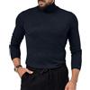 Oanviso Maglia Uomo Manica Lunga Collo Alto Sottile Sportiva Maglietta Slim Fit Elasticizzata Basic Maglione Dolcevita Semplice Lupetto Caldo Leggero Pullover Sottogiacca Felpato Blu Navy XS