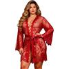 ohmydear Vestaglia Sposa in Pizzo Trasparente Kimono Donna con Cintura di Seta Lingerie Sexydonna Set Hot Camicia da Notte con Maniche Lunghe Pigiama Donna Erotico