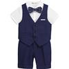 Yishengwan 3/4 Pezzi Completo Cerimonia Bambino, Ragazzi Eleganti Abiti da Cerimonia Estivo con Gilet, Pantaloni Corti, Camicia, Papillon Marina(4 PCS) 86