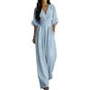 Generico Tuta Donna Elegante Cerimonia Jumpsuit Lunga Scollo a V Salopette Estive Casual Tute da Monopezzi a Gamba Larga Comodo e Traspirante con Tasche S-5XL