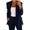 Generic Completo da Ufficio Completo Estivo da Donna 2 Pezzi Giacca Formale con Bottoni e Risvolto Pantaloni Eleganti Maniche Lunghe Ideale per Ufficio e Cerimonie Set Due Pezzi in Tinta (A03-Dark Blue, XXXL)