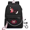 LKY STAR Anime Hazbin Hotel Zaino con Caricatore USB Presa per Le Cuffie Zaini per PC Portatili,Ragazze Ragazzi Grande capacità Backpack per Adolescente