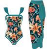 PAIDAXING Costume da bagno intero da donna, costume da bagno con controllo della pancia, costume da bagno da donna con stampa vintage monokini costumi da bagno set con copertura, G#1 Verde, L