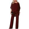 shownicer Completo Donna 2 Pezzi Set Vita Alta Pantalone e Tulle Camicia Elegante Completino Suit Due Pezzi Set Abbigliamento da Cerimonia Estivo Tuta per Ufficio Business OL B Rosso XL
