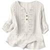 Generico Maglietta Donna Lino Manica 3/4 Camicie Plissettato Top da Donna con Maniche a 3/4 Scollo a V in Cotone e Lino Casual Vestibilità Larga Camicia Spiaggia Camicetta di Base per Ufficio (White, XL)