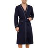 Lovasy Accappatoio Uomo Nido d'Ape Cotone Vestaglia Leggero in Maglia Waffle a Maniche Lunghe Morbido e Leggero Lunghezza al ginocchio Kimono con scollo a V e Cintura,A-Blu navy,XL