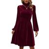 Tomwell Vestito Donna Invernale Velluto Casual Vintage Retro Abito Elegante Sexy Maniche Lunghe Sottile Mini Abito Corto da Festa B Rosso S