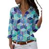 Onsoyours Donne Camicette Manica Lunga Camicie Scollo a V con Bottoni Casual Bluse e Camicie Eleganti Shirt Floreale Stampa Tops B Blu M
