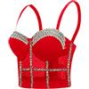 Woboren Reggiseno da donna clubwear party punk gotico corsetto push-up con strass diamante cime (Rosso, XS)