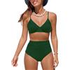 NLAND Costume da Bagno Donna Due Pezzi a Vita Alta Increspato Scollo a V Sexy Bikini Set Costumi Mare Halter Push Up Imbottito Beachwear