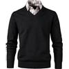 Btmpmcs Maglione Uomo Scollo a V Invernali Caldo Maglione e Camicia 2 in 1 Pullover a Manica Lunga Giacca in Maglia Maglione Felpa con Mock Shirt Collare