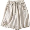 Onsoyours Pantaloncini Donna Comodi Short Cotone Linoe Eleganti Estivi Vita Alta Casual con Tasca Pantaloni Corti Elasticizzato alla Moda D Beige M