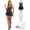 ohyeahlady Vestito Hot Donna Pelle Pu Collant Completo Taglie Forti XL,Nero+Collant
