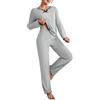 shownicer Pigiama Donna Pigiami Due Pezzi Maniche Lunghe Top e Pantalone Lungo Pigiama Due Pezzi Leggero Pigiami da Notte Sleepwear Casual da Casa A Grigio M
