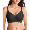 SHARICCA Reggiseno liscio da donna senza ferretto, profondo scollo a V, reggiseno push up bralette morbido, comodo, senza ferretto, Nero , XL
