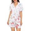 Wikoan Pigiama Donna Set Pigiama Estivo 2 Pezzi Maglietta e Pantaloncini Abbigliamento da Casa Traspirante e Confortevole,Fiori Rossi,S