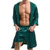 Amy Coulee - Vestaglia da uomo in satin, accappatoio leggero, pigiama da notte per uomini, verde, L