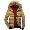 Generic Piumino da uomo con cappuccio peloso da uomo foderato in pelliccia trapuntata cappotti invernali da uomo calda giacca da piumino spessa, cachi, L