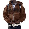 ORANDESIGNE Felpa con Cappuccio con Lettere Stampa da Uomo Manica Lunga Hip Hop Pullover con Zip per Coppie Giacche Casual Felpa Gotico Harajuku Ragazzi Adolescenti Streetwear A Marrone L
