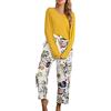 Uwdiohq Set da Casual Donna, Top A Maniche Lunghe E Pantaloni Lunghi, Stampa Pigiameria, Due Pezzi Offerta (Yellow, XXL) Pigiama Donna Invernale Caldo Cotone con Polsini Women Pyjamas Cotton di