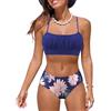 Rayson Costumi da Bagno per Donna a Due Pezzi Ruched Bandeau Bikini Set Regolabile Tracolla Costumi Donna Imbottito Push Up Bikini Top Sgambata a Vita Alta Fond Beachwear Swimwear(Navy/Foglia,S)