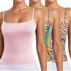 Generico 3 Pezzi Canotta con Reggiseno Donna Incorporato Cotone Tank Top Canottiera Casual Canotta di Base Scollo a V Cami Camisole Spalline Regolabili Tank Shirt Senza Maniche Camicia Imbottita Canottiera