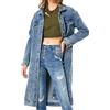 ORANDESIGNE Cappotti Lunghi da Donna in Denim Trench con Cintura Cappotto da Giacca di Jeans Lungo Giubbotto Vintage Blu Strappato a Maniche Lunghe Con Bottoni Transizione Capispalla