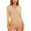 WOWENY Body termico da donna foderato a maniche lunghe in micro pile, top termico con scollo rotondo, basic a maniche lunghe, caldo e comodo, S