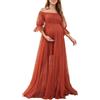 Havejoy Maxi Vestito Donna Elegante Lungo Premaman Abiti Lunghi Stile Impero in Rete Swing Vestiti Sposa Estivo con Spalle Scoperte Abito per Servizio Fotografico Gravidanza Abbigliamento maternità