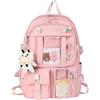 HORHEAR Zaino Kawaii con Accessori Graziosi Pin, Peluche Giocattolo Animale e Carta dei Cartoni Animati, Backpack, Zaino Scolastico(Stile-2-Rosa)